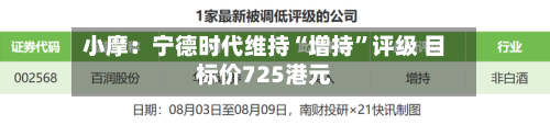 小摩：宁德时代维持“增持	”评级 目标价725港元-第2张图片